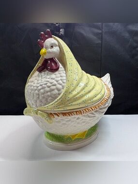 Hen Cookie Biscuit Jar Canister Rooster Hen On Nest Grandma Core Signed Country